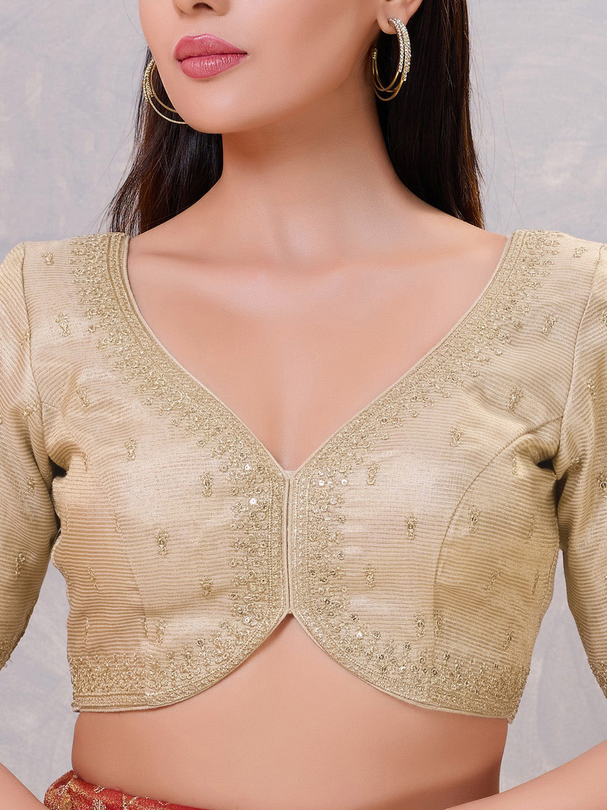 Light gold silk sweetheart neck blouse