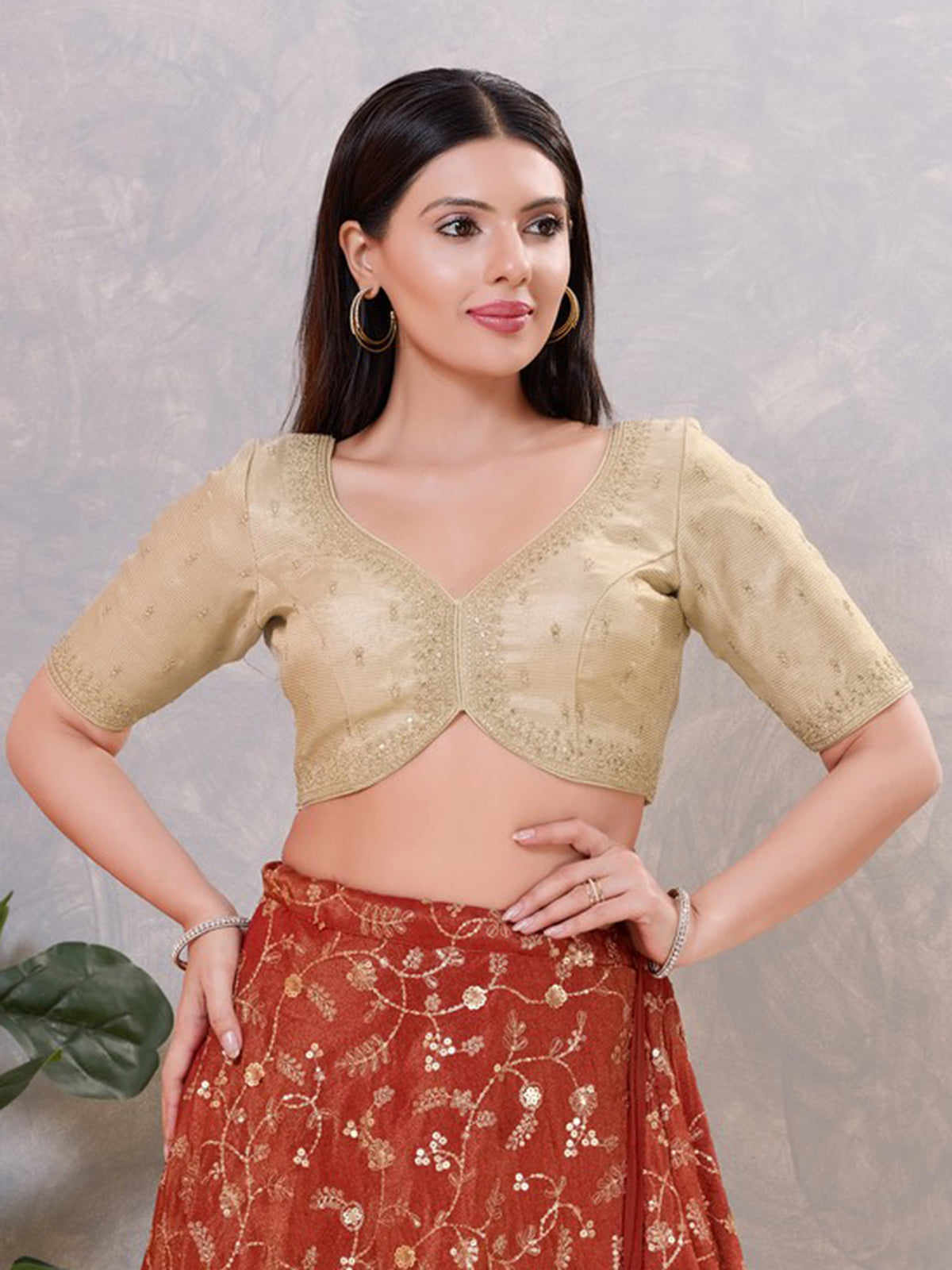 Light gold silk sweetheart neck blouse