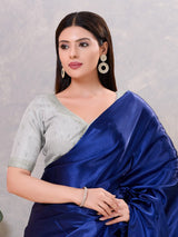Silver silk sweetheart neck embroidered work blouse