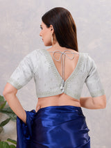 Silver silk sweetheart neck embroidered work blouse