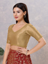 Gold silk V neck stone work blouse