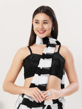 Black polyester sweetheart neck sleeveless blouse