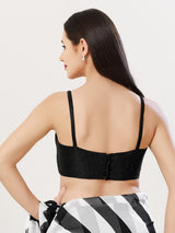Black polyester sweetheart neck sleeveless blouse