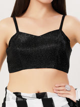 Black polyester sweetheart neck sleeveless blouse