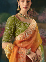Multicolor shaded chinon silk saree for wedding