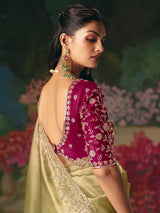 Pista green chinon silk saree for festive wear