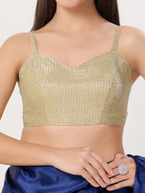 Gold polyester sweetheart neck sleeveless blouse
