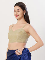 Gold polyester sweetheart neck sleeveless blouse