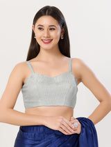 Silver polyester sleeveless sweetheart blouse