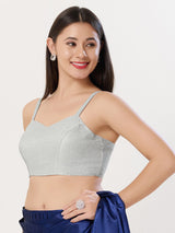 Silver polyester sleeveless sweetheart blouse