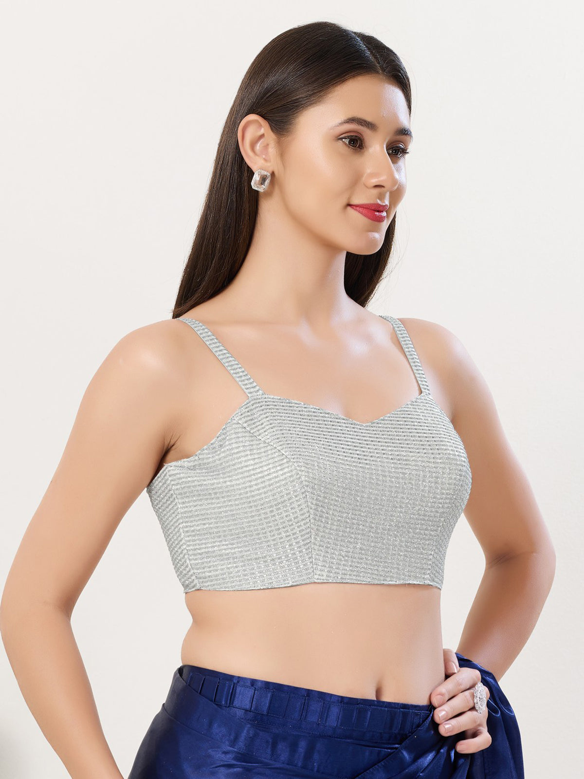Silver polyester sleeveless sweetheart blouse