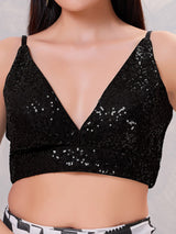 Black sequin blouse with V neck sleeveless