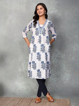 White floral printed linen cotton casual kurti