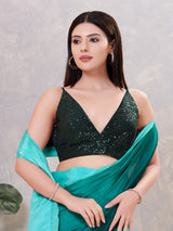 Bottle green sequin V neck blouse