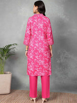 Rani pink floral printed silk casual kurti
