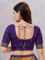 Purple silk resham and sequin work front open blouse