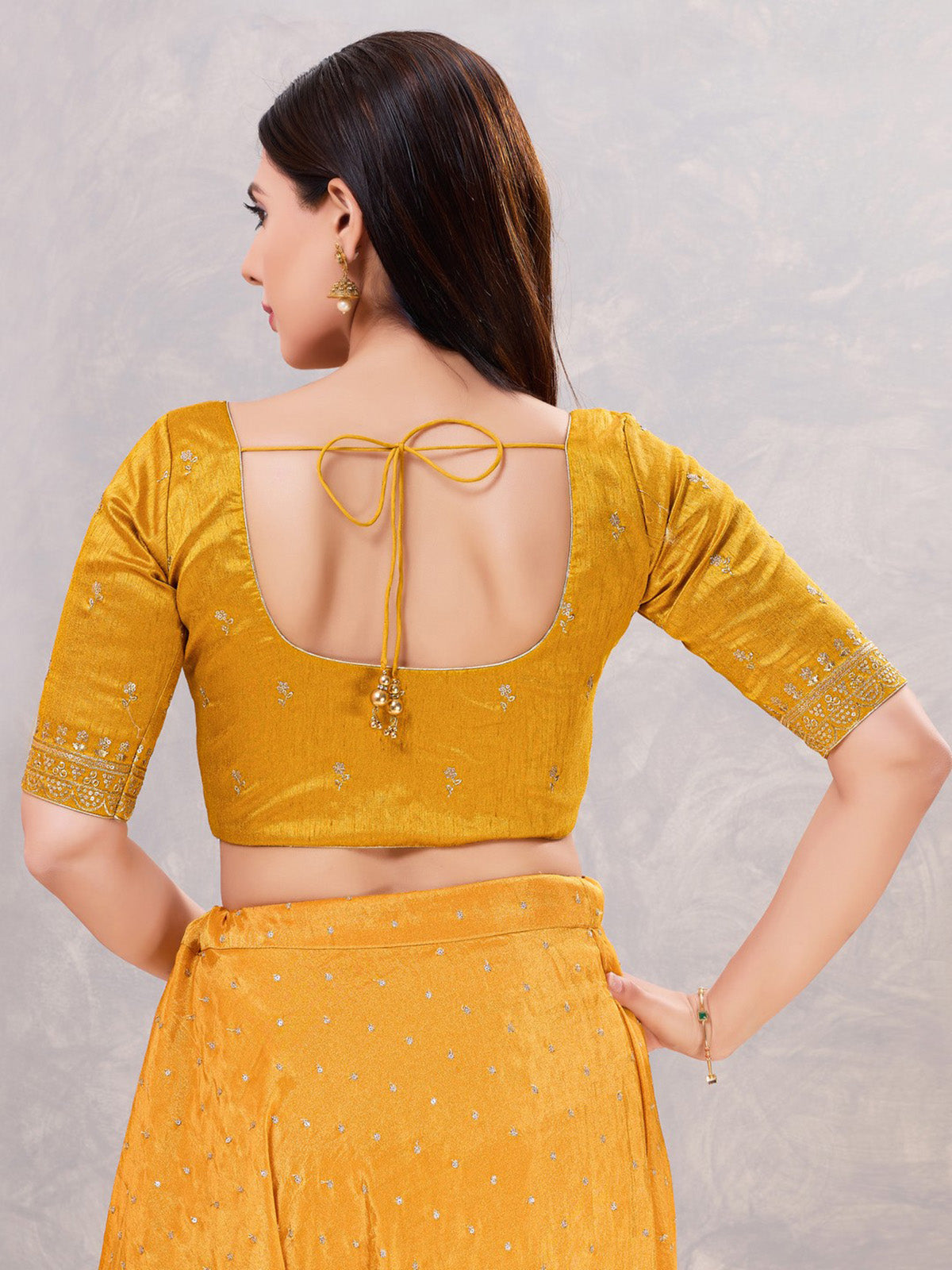 Mustard yellow silk front open blouse