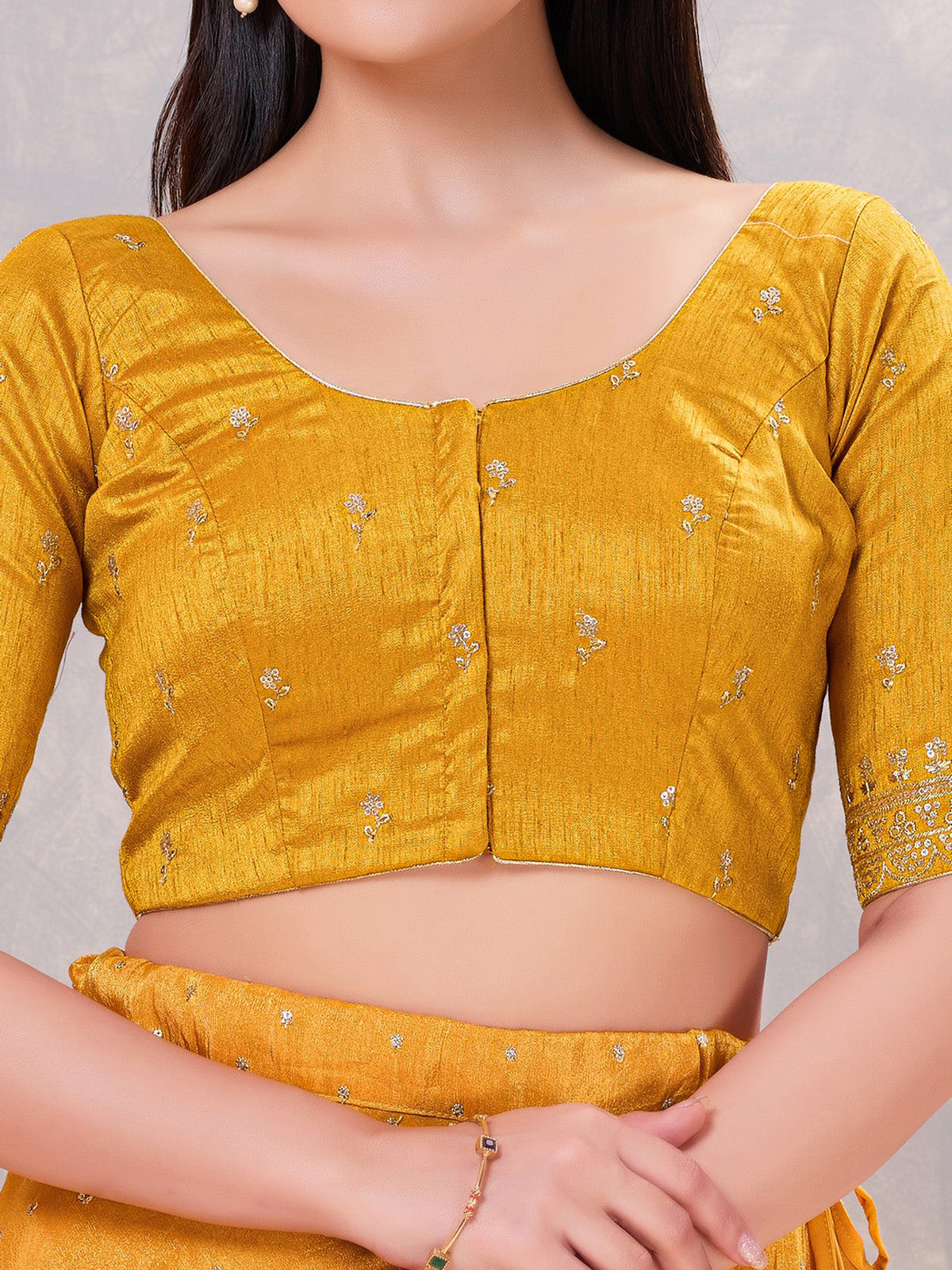 Mustard yellow silk front open blouse