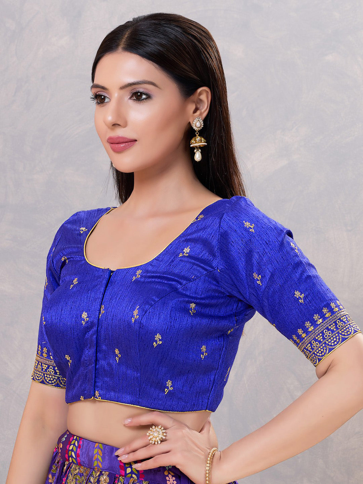 Royal blue silk resham and sequin work blouse