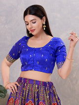 Royal blue silk resham and sequin work blouse