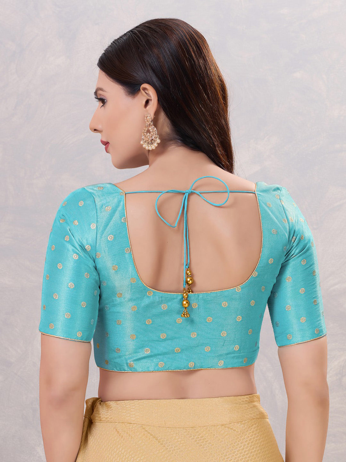 Light blue silk zari work front open blouse