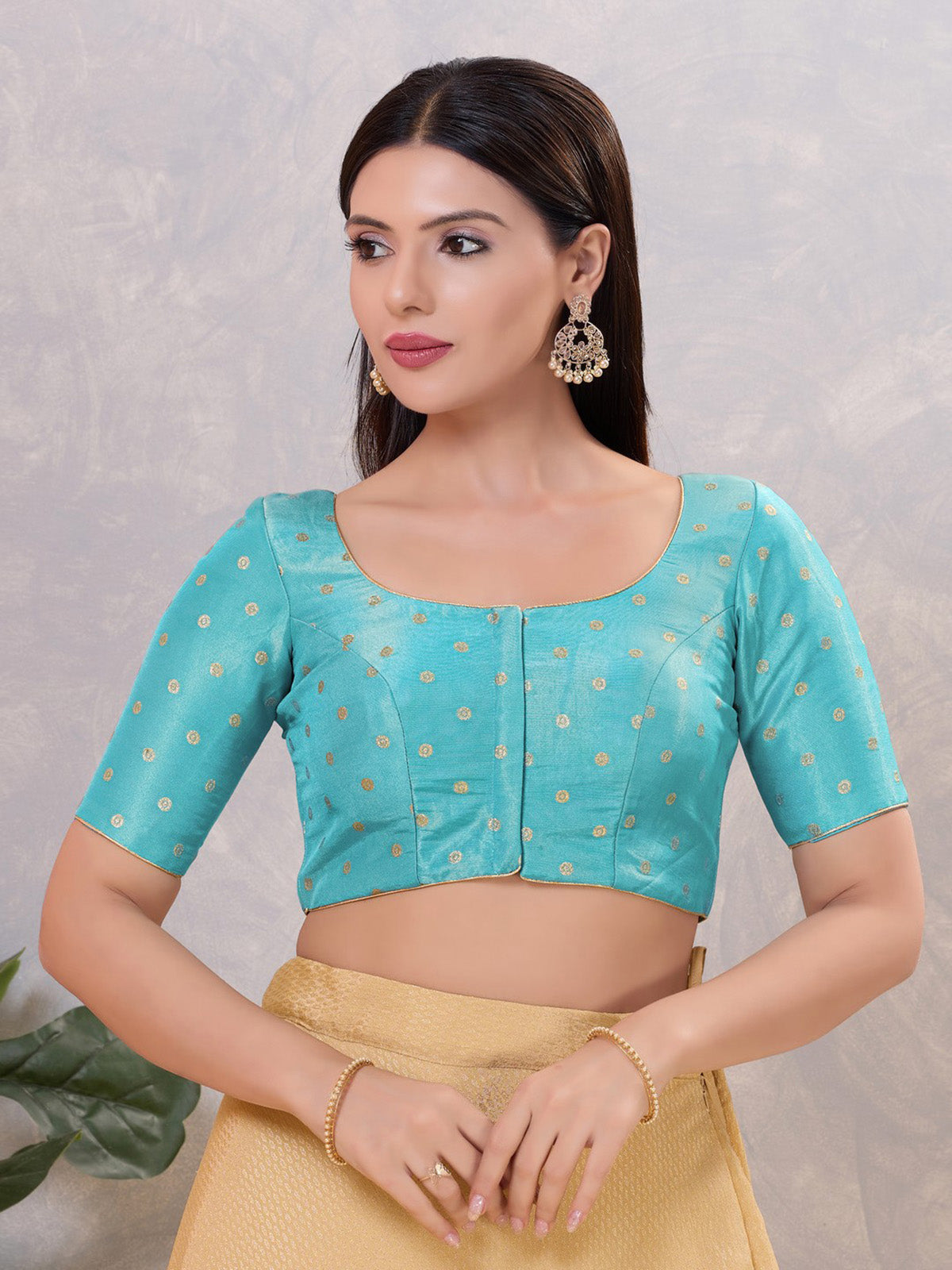 Light blue silk zari work front open blouse