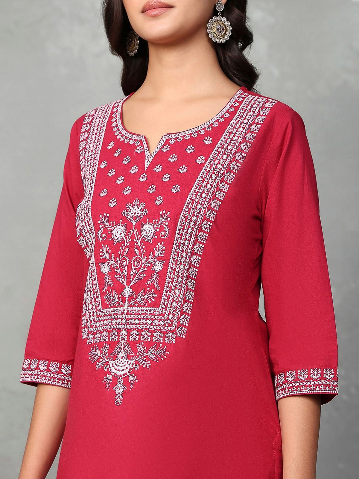 Maroon silk embroidered yoke style palazzo set