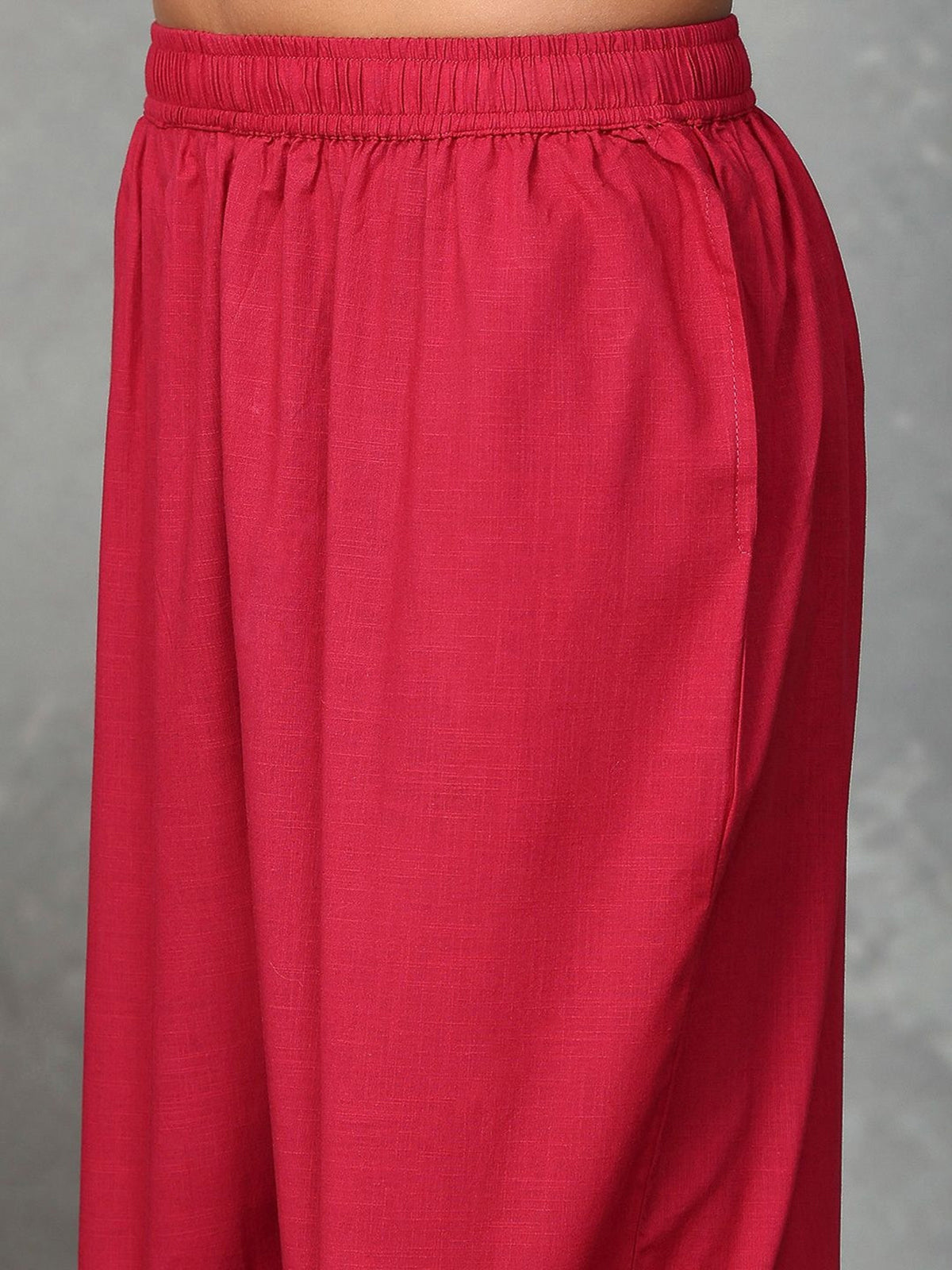 Maroon silk embroidered yoke style palazzo set
