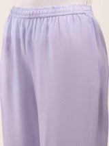 Lilac purple floral printed crepe silk kurti set
