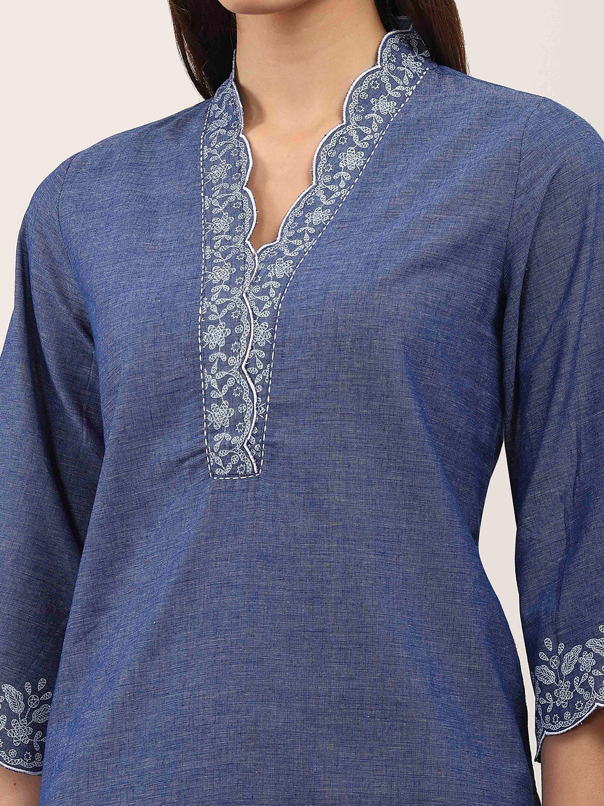 Stone blue printed silk kurti set for women