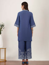 Stone blue printed silk kurti set for women
