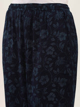 Navy blue floral printed silk kurti set