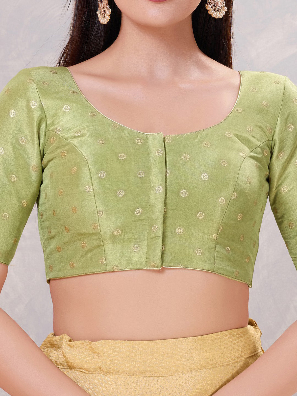 Pista green silk zari work blouse