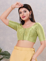 Pista green silk zari work blouse