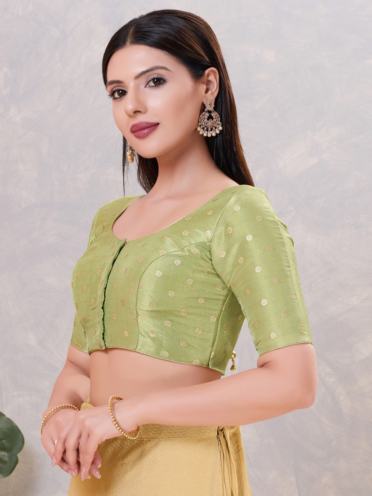 Pista green silk zari work blouse
