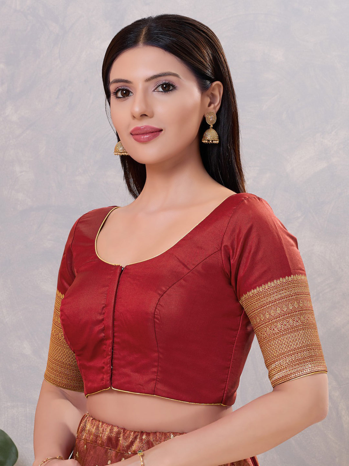 Dark maroon silk zari embellished blouse