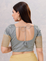 Grey silk zari work front open blouse