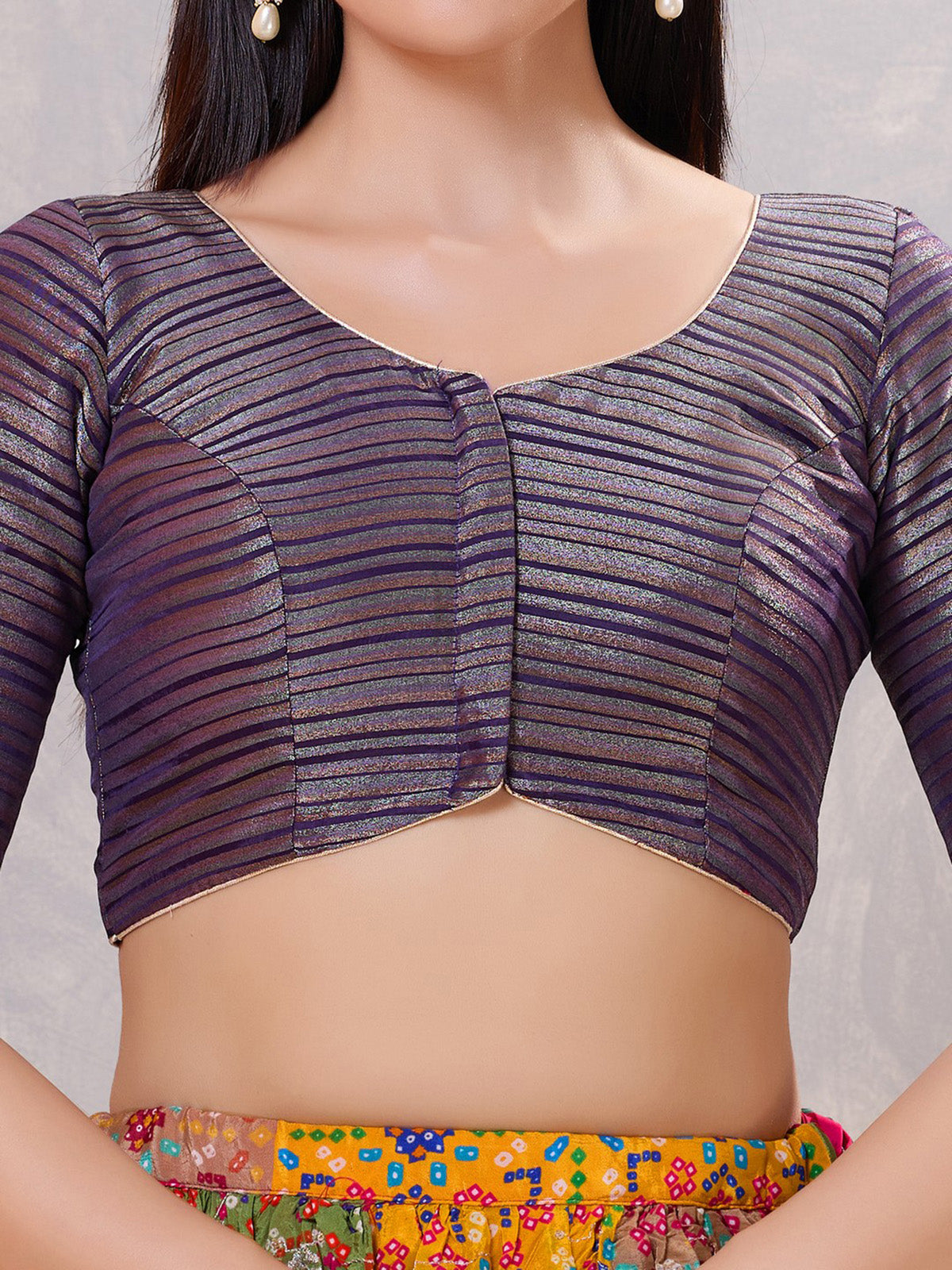 Dark purple silk zari embellished blouse