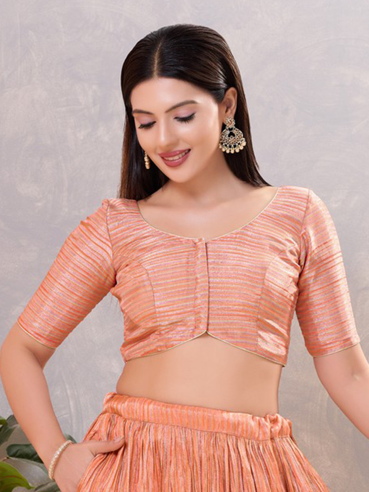 Peach silk zari traditional front open blouse