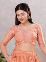 Peach silk zari traditional front open blouse