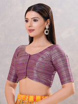 Purple zari silk front open round neck blouse