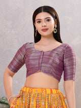 Purple zari silk front open round neck blouse