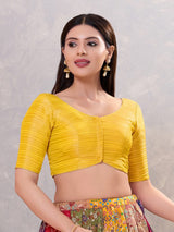 Mustard yellow zari silk front open blouse