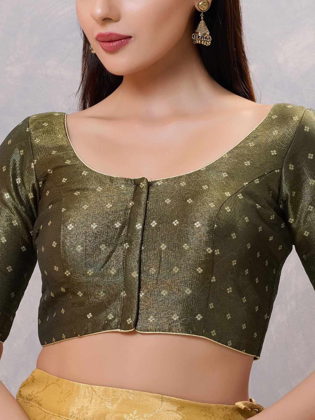 Mehendi green zari silk round neck blouse