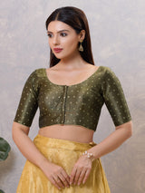 Mehendi green zari silk round neck blouse
