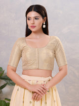 Gold zari silk front open elbow sleeve blouse