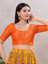 Orange zari silk round neck ready made blouse