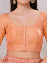 Peach zari silk front open round neck blouse