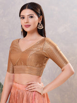Copper gold zari jacquard V neck blouse