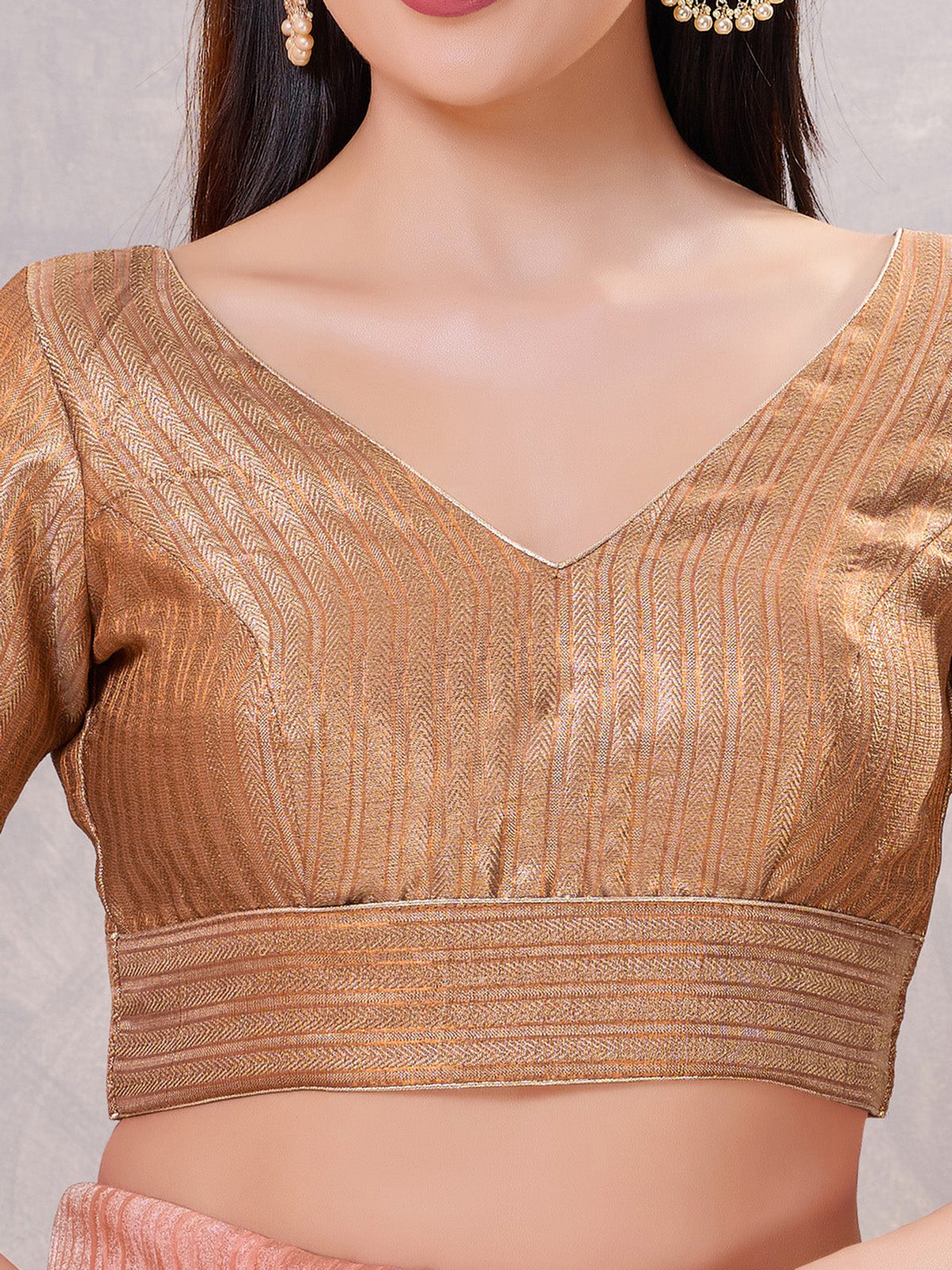 Copper gold zari jacquard V neck blouse